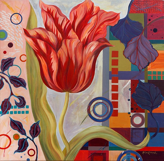 Tulip with Three Blue Leaves